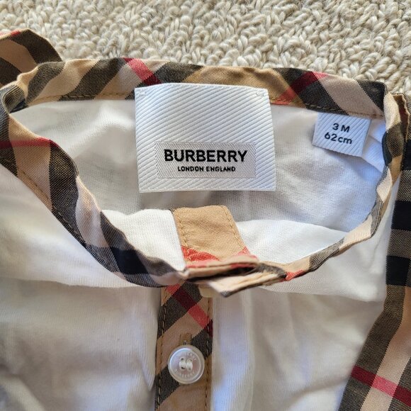 Burberry Kids Set with White Top and Tan Check Overalls - Picture 2 of 2
